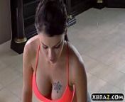 Big boobs yoga instructor Peta Jensen bangs a client from sex during yoga