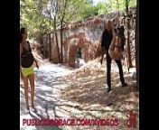 European Street Bondage from naked submissive slut taken for a walk on a leash in forest