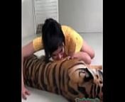 Desi girl Boobs with lucky Tiger from indian bending big boob cleavage