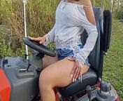 Xania mowing the lawn with a mower in a hot day! from maher n