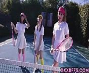 Fucking three teenies at the tennis court from tennis ladies