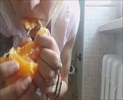 Lovenia loves to play with her hot pee, even on a poor juicy orange from chude with hindi