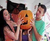 Stepmom's Head Stucked In Halloween Pumpkin, Stepson Helps With His Big Dick! - Tia Cyrus, Johnny from step mom wearing silk in kitchen