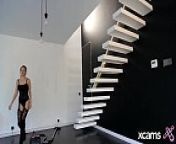 Naughty maid cleaning the house in sexy lingerie and getting super wet from down blouse cleaning house floor saggy long boobs