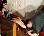 FAT SLAVE SNIFFING HIS MISTRESS BOOTS & FEET PT2 HD from feet sniffing socks worship