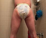 Huge pampers diaper mess from diaper enema anal
