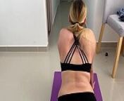 Milf doing yoga in quarantine is seduced and fucked by her stepson from mom son yoga