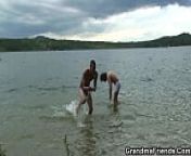 Blonde getting DPed on the beach from outdoor mature