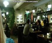 Blonde girl showing tits in the cafe from cafe cctv