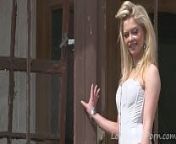 Desirable blonde loves her new white dress from indian aunty weari