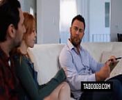 Hot redhead stepdaughter Madi Collins getting double penetrated by a social worker and her stepdad from madi collins gets filled with a warm load