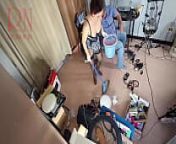 A naked maid is cleaning up in an stupid IT engineer's office. Real camera in office. Cam 4 from nude lab