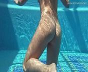 Jessica Lincoln small tatted Russian teen in the pool from russian nudist