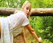 Married MILF lagged behind the tour group and was fucked right on the forest path from sex group tour