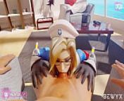 Mercy Blowjob from sexy anime nurse in glasses hardcore