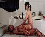 Japanese Femdom Wet and Messy with Chocolate Sauce from man cum with subtitle