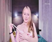 Cute brunette turns on when she blows and pops balloons! It makes her touch herself and cum hard! from missbella asmr lingerie show off bellabrookz video