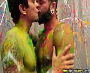 Hot gays splatter each other with paint then fuck from painting gay