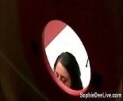 Slut Sophie Dee stuffs her mouth at the glory hole! from boobs hole