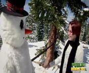 PUBLIC HANDJOBS Brandi de Lafey gives frosty outdoor handjob to snowman from ski trip on bros cock for teen stepsis anna claire clouds and