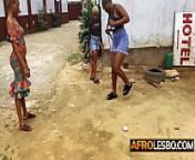 Amateur African lesbian Trisha and big boobed GFs loving threesome sex from trisha bra sex