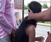 Very cute busty brunette girl public gang bang threesome with 2 guys from gang girl sex