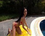 Sexy Russian babe Sasha Rose toys her asshole near the pool from russin xxx video