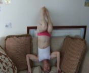 Sexy Gymnastics In A Pink Thong, Legs On The Wall, Tickling Legs, White Bra from www sannyleon sexy wall
