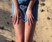 girl pissing in denim dress in public from girl pee pants