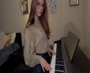 Girl Pianist in torn tights plays the theme from Interstellar from japanese wife fuck friends mothe