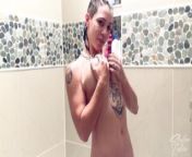 Skylar Calico Gets Wet And Wild with Her Big Purple Dildo In the Shower (full clip) from strip clips
