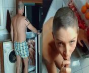 Naughty girl hid in the fridge and surprised neighbor dry suck his cock from bachhe