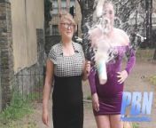Newsreaders Misha Mayfair and Penny Banks public sploshing from lector