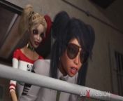 Rough sex in prison! Harley Quinn fucks hard a female prison guard from slim teen pussy