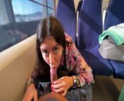 Shameless girl seduced a guy on the train and gave him a blowjob in public from kreamy cakes
