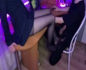 Cumshot on slender legs from ala nylons pissing
