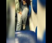 Unknown girl touches her tits in front of me on the train from tren girls