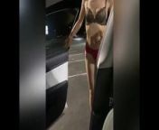 Unplugging Tesla From Supercharger Outside in Public After Fucking in Car from sexy exposing