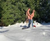 Almost getting caught fucking from behind in a public winter forest from indian xxx video girl rajwapangla xxx