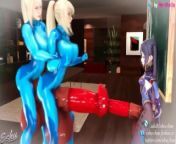 Futa Samus clones docking vs futanari Mona (Genshin Impact and Metroid 3d animation loop with sound) from milk girl sex