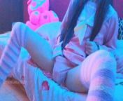 Kawaii Asian girl touching her pussy and humping pillow when parents are home loud moaning from touch and finger