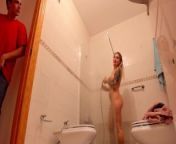 BUSTY BLONDE STEPMOM IN THE SHOWER GETS SURPRISE VISITOR from xxx sex kiss