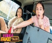 Female Fake Taxi Zuzu Sweet and Minni Joy backseat fuck with a strap-on dildo from kemal sunal