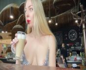 Elegant blonde flashing her nipples in cafe. Public Downblouse. from dowanblouse
