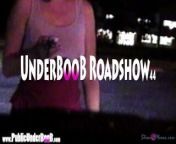 MILF Public UnderBoob and Nip Slip nightime roadside wearing a short crop top braless while smoking from nip slip